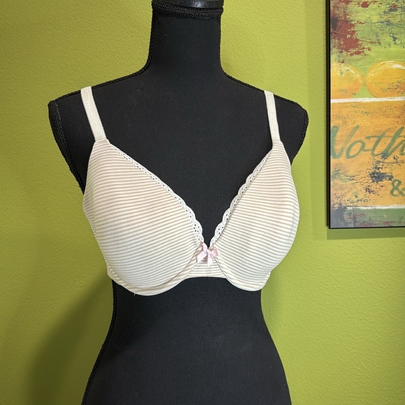Victoria’s Secret Perfect Coverage Underwire Cotton Striped Bra Size 34DD - Picture 1 of 6